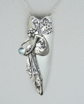 Sterling Silver Full Bodied Fairy Aromatherapy Pendant Necklace With Blue Topaz